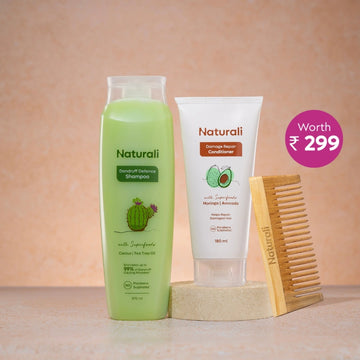 Naturali Dandruff Defence Shampoo + Damage Repair Conditioner + Organic Wooden Neem Comb