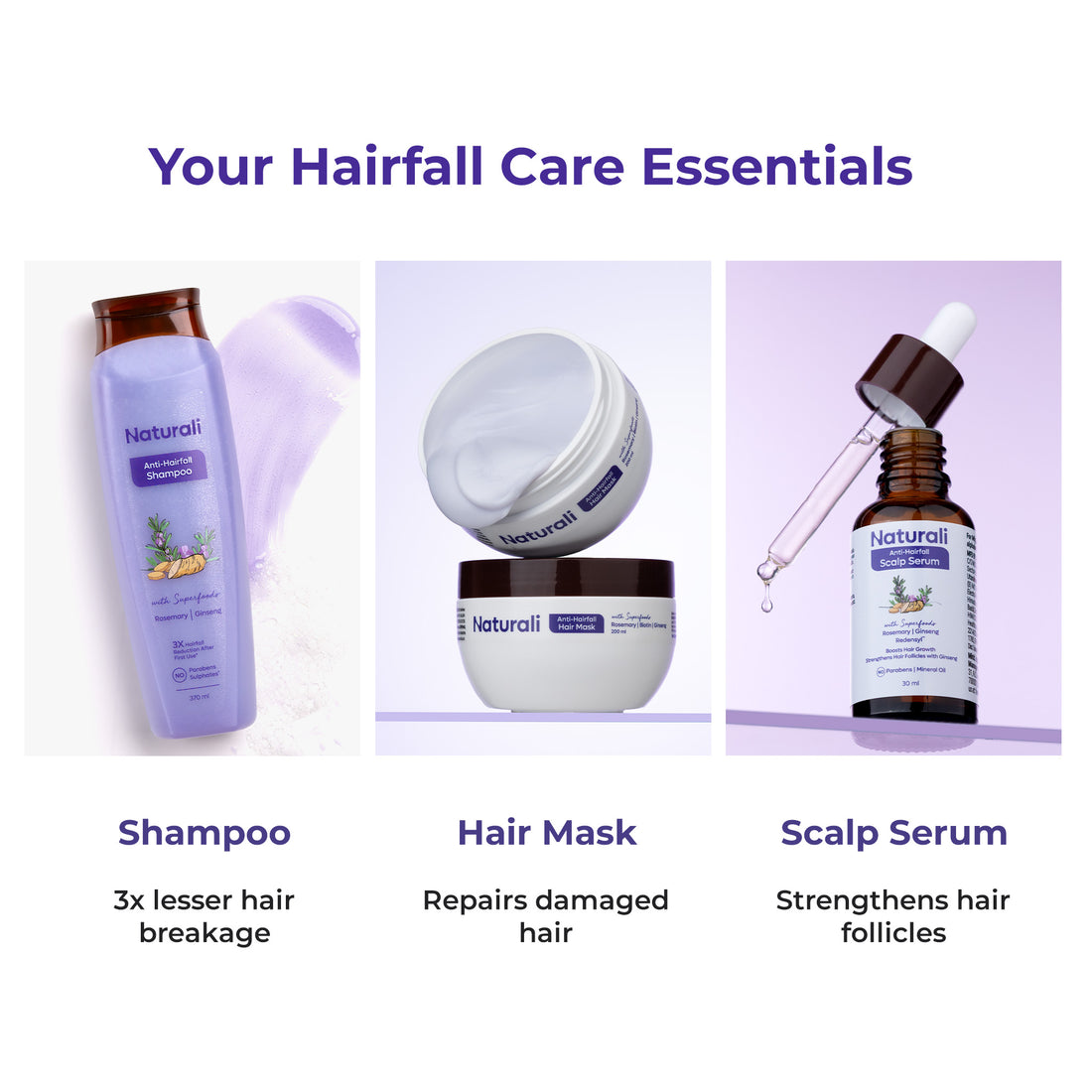 Naturali Anti-Hairfall Day to Night Combo - Anti-Hairfall Shampoo + Anti-Hairfall Hair Mask + Anti-Hairfall Scalp Serum + Scalp Massager