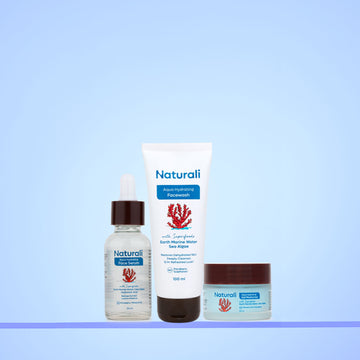 Naturali Aqua Skincare Essentials - Aqua Hydrating Face Wash + Aqua Hydrating Face Serum + Aqua Hydrating Moisturiser (Aqua Range)