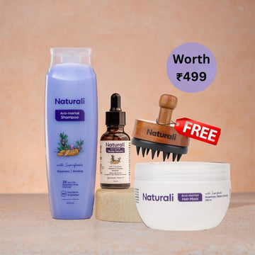 Naturali Anti-Hairfall Day to Night Combo - Anti-Hairfall Shampoo + Anti-Hairfall Hair Mask + Anti-Hairfall Scalp Serum + Scalp Massager