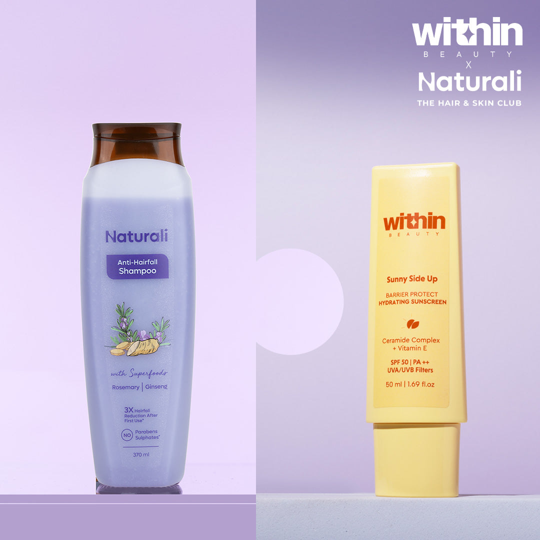Naturali Anti-Hairfall Shampoo + Within Beauty Sunny Side Up SPF60 Sunscreen