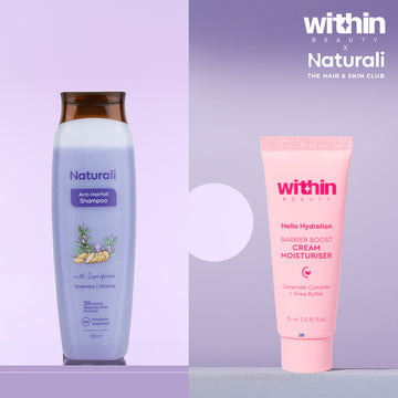 Naturali Anti-Hairfall Shampoo + Within Beauty Hello Hydration Cream Moisturiser