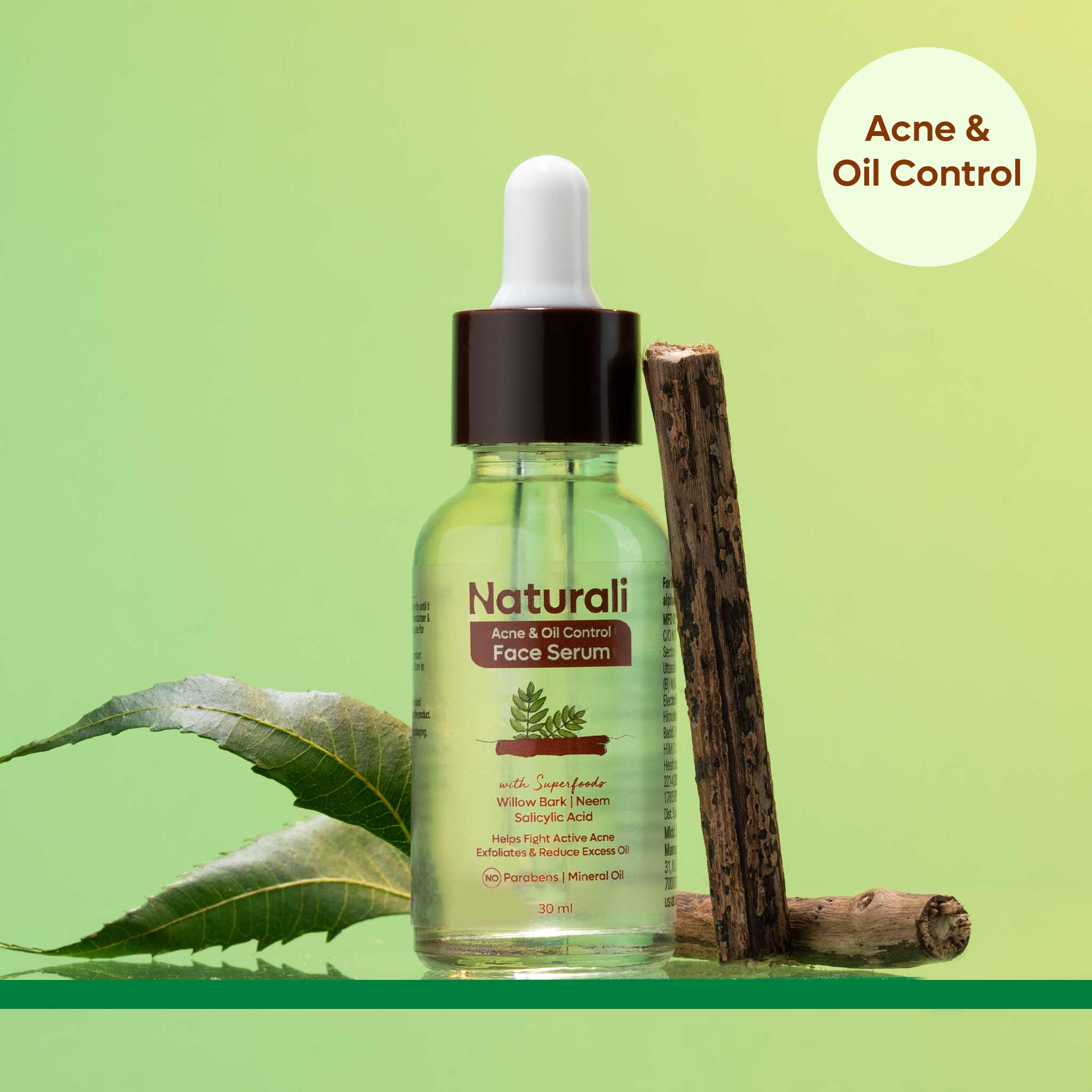 Naturali Acne & Oil Control Face Serum With Willow Bark, Neem & Salicylic Acid