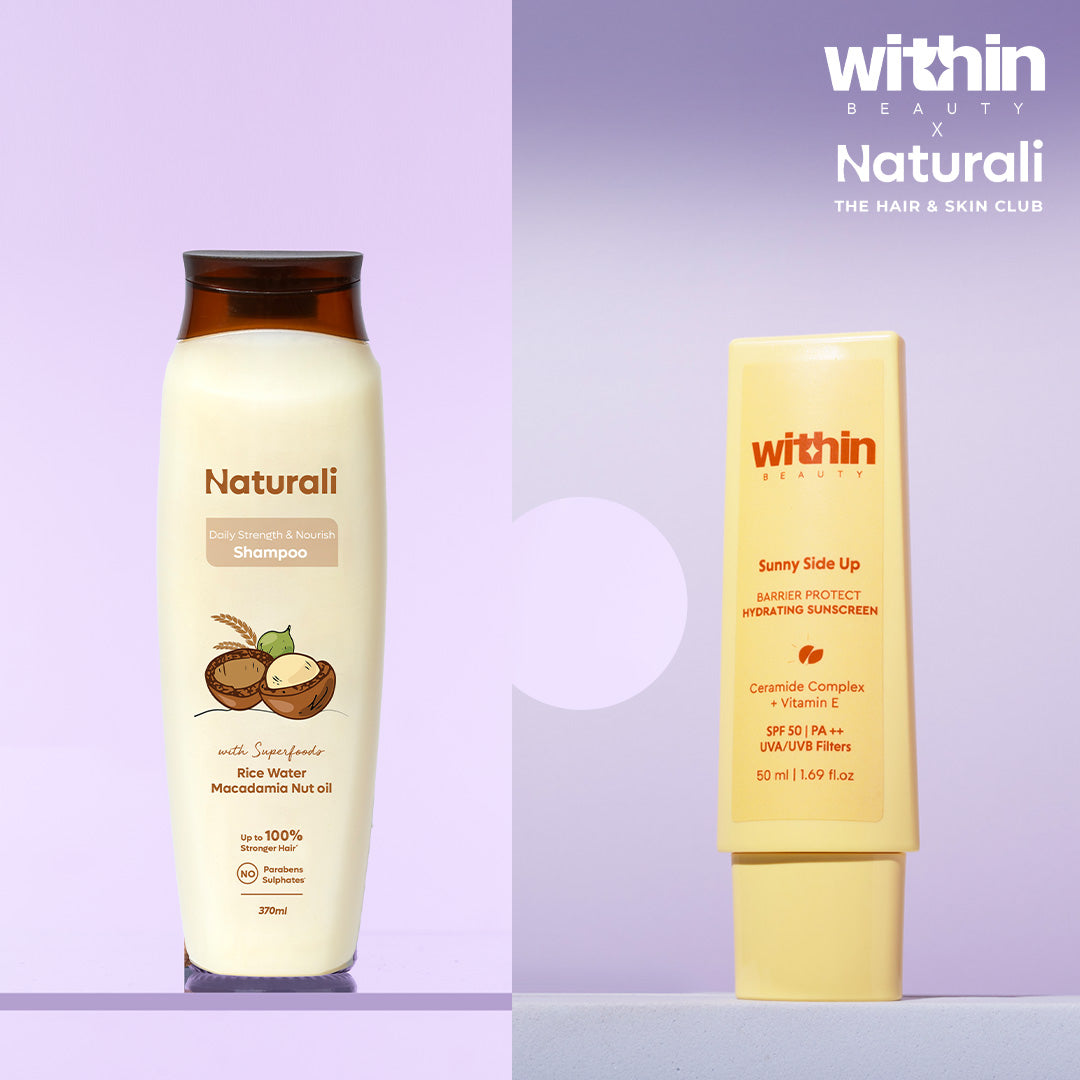 Naturali Daily Strength & Nourish Shampoo + Within Beauty Sunny Side Up SPF60 Sunscreen
