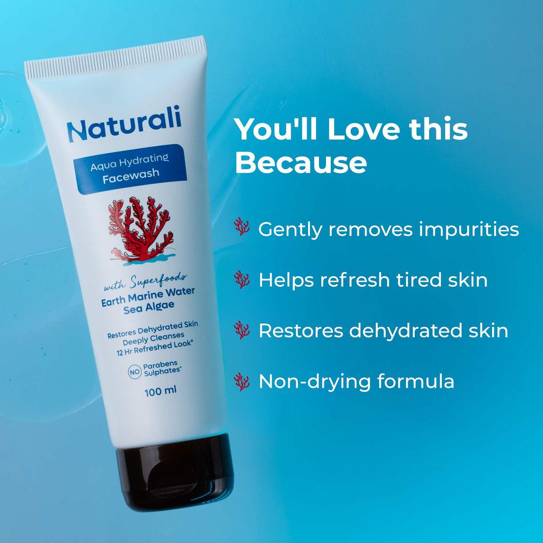 Naturali Aqua Hydrating Face Wash With Earth Marine Water, Sea Algae & Shea Butter