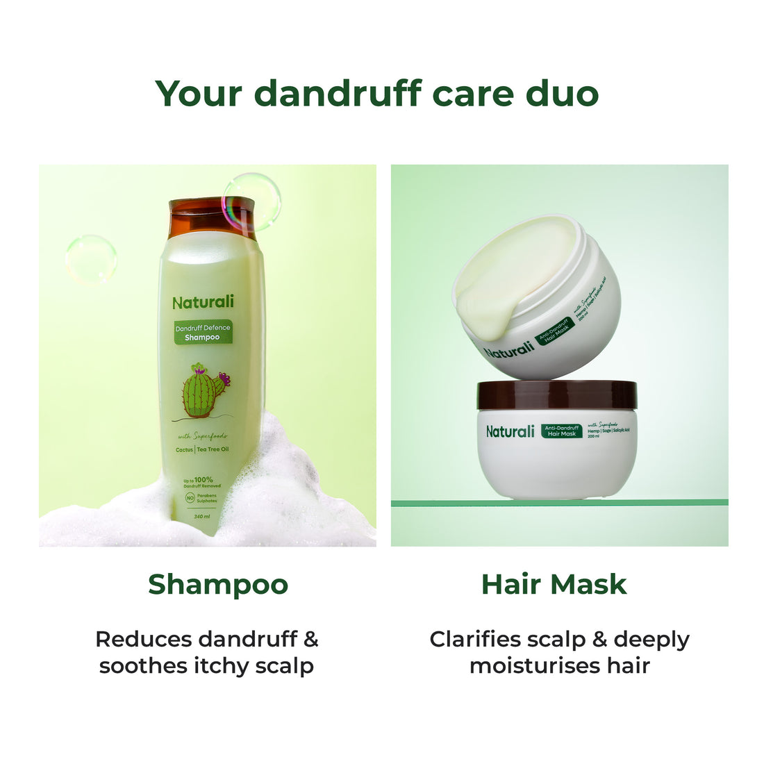 Naturali Dandruff Nourishing Care Combo - Dandruff Defence Shampoo + Anti-Dandruff Hair Mask