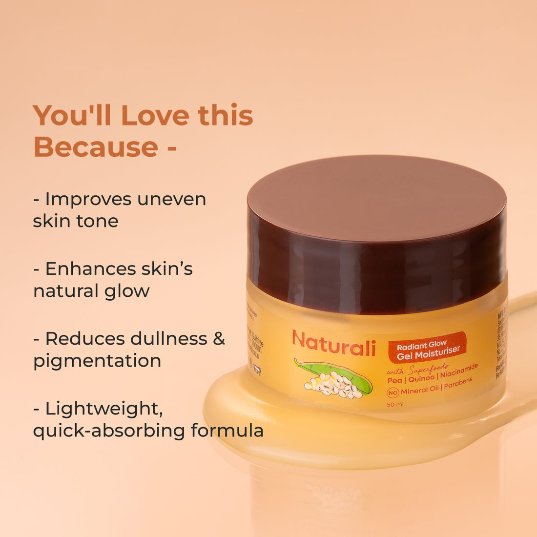 Naturali Radiant Glow Gel Moisturiser With Pea, Quinoa & Niacinamide