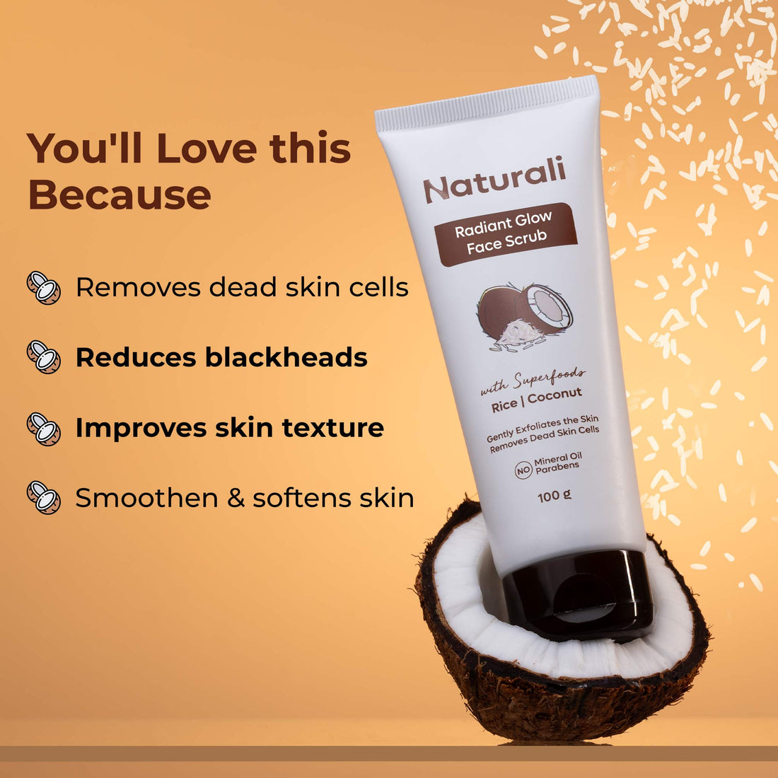 Naturali Radiant Glow Face Scrub With Rice Beads & Coconut