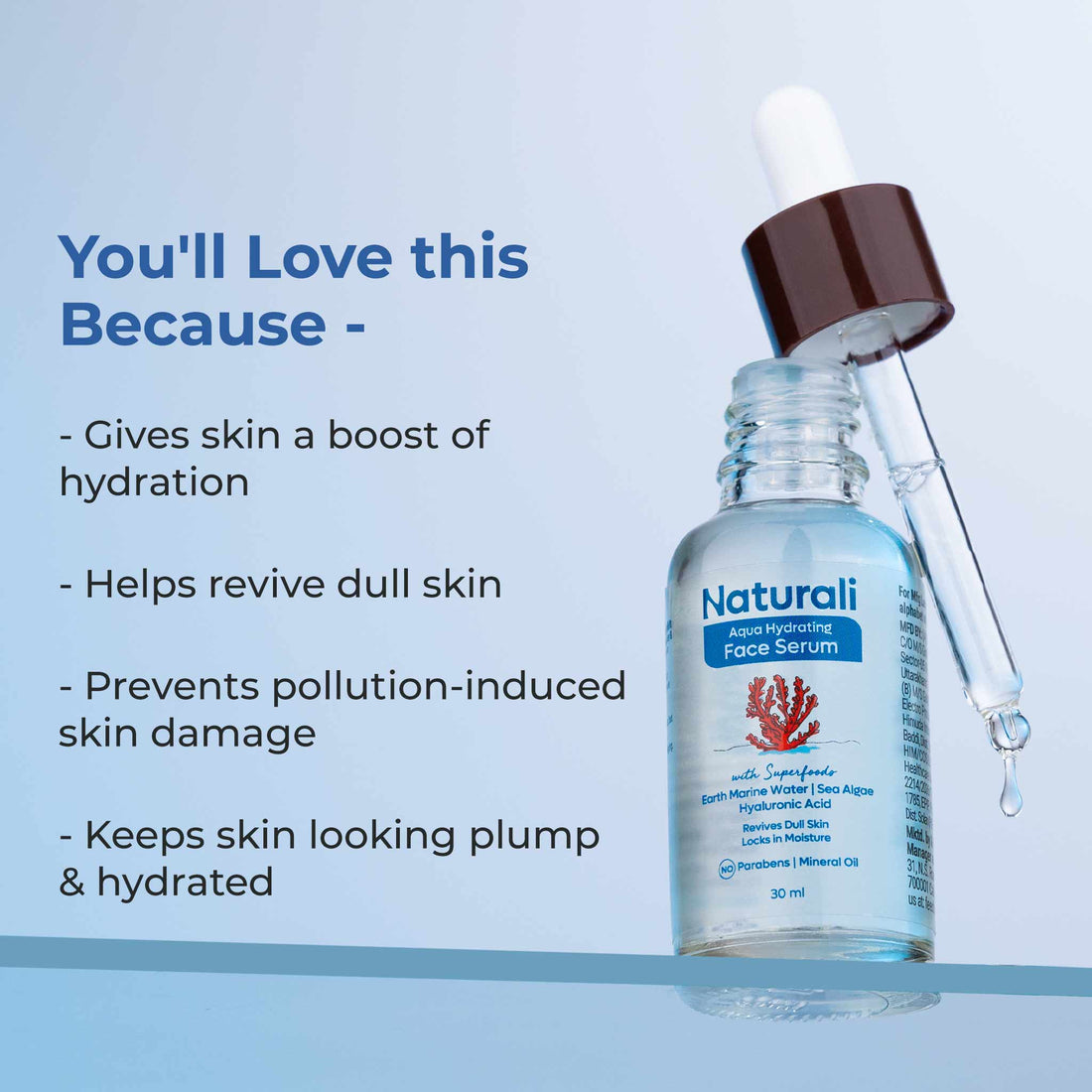 Naturali Aqua Hydrating Face Serum With Earth Marine Water, Sea Algae & Hyaluronic Acid