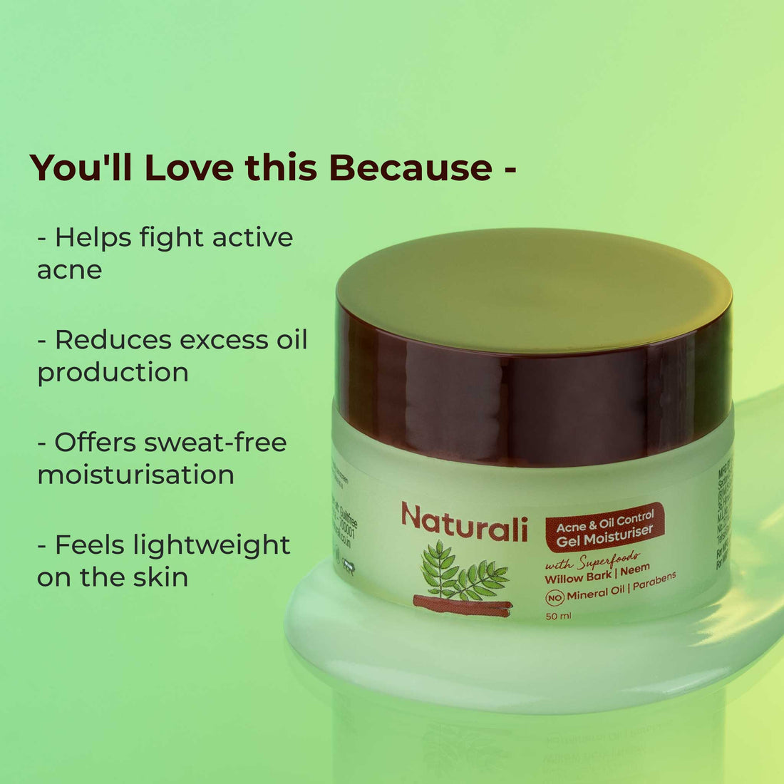 Naturali Acne & Oil Control Face Moisturiser With Willow Bark & Neem