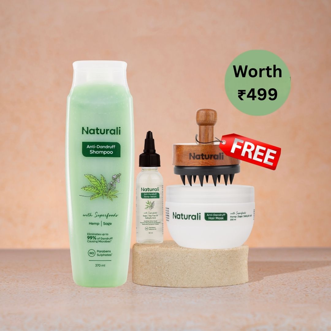 Naturali Anti-Dandruff Total Care Routine - Shampoo + Hair Mask + Scalp Serum + Scalp Massager (Hemp Range)