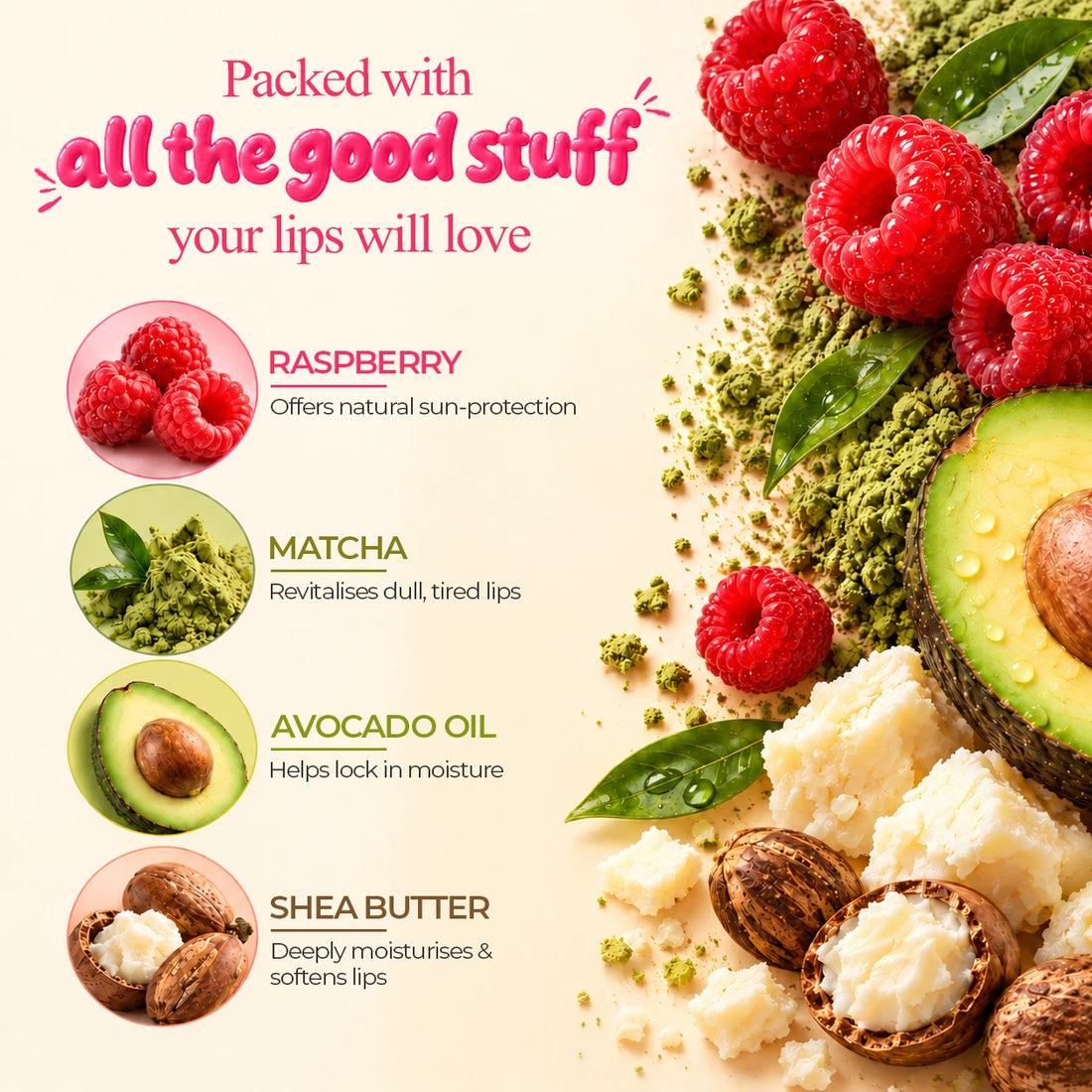 Naturali Raspberry Matcha Lip Balm