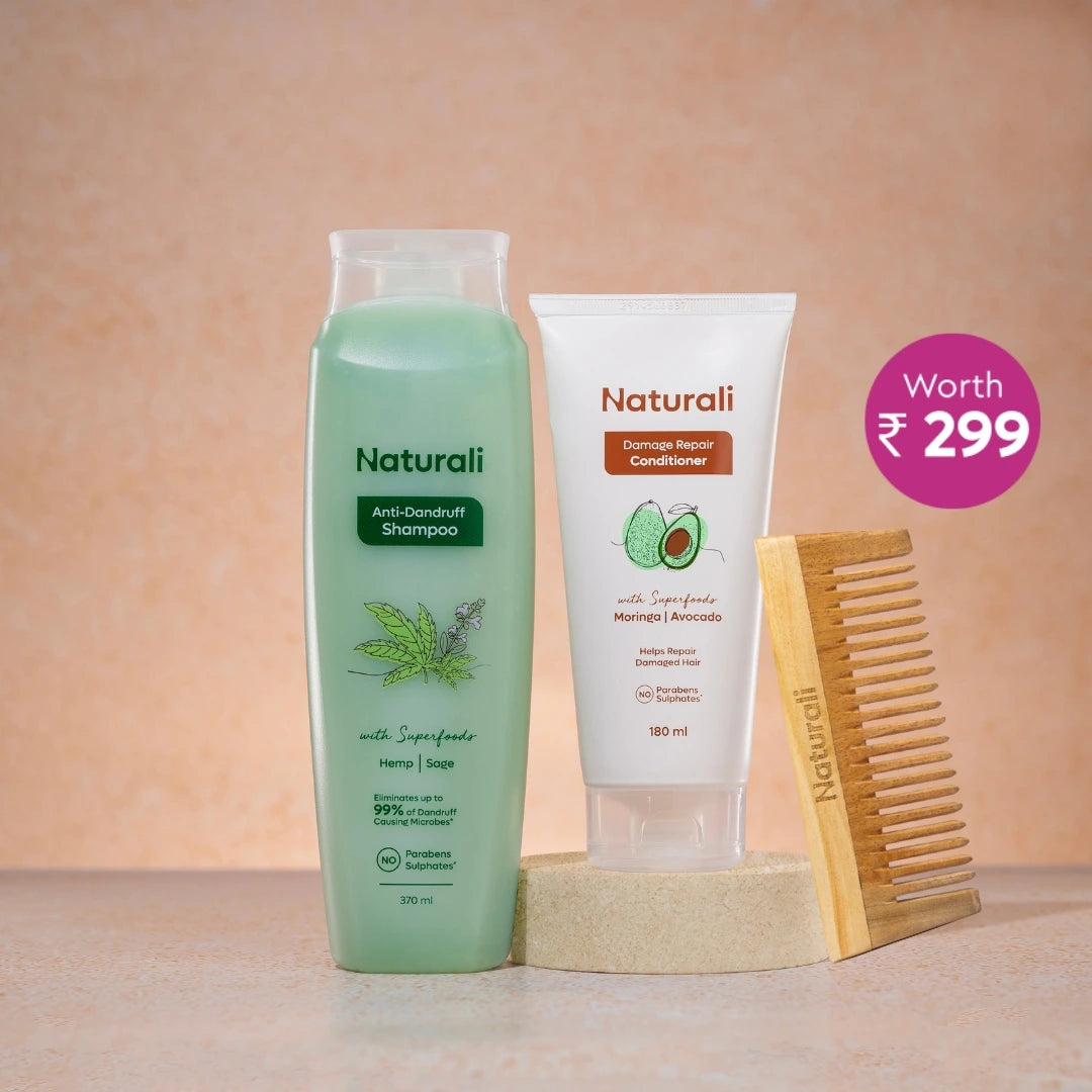 Naturali Anti-Dandruff Shampoo + Damage Repair Conditioner + Wooden Neem Comb