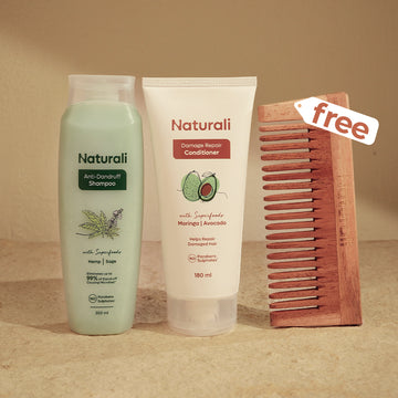 Naturali Anti-Dandruff Shampoo + Damage Repair Conditioner + Wooden Neem Comb