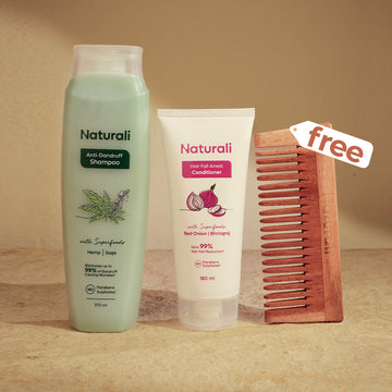 Naturali Anti-Dandruff Shampoo + Hairfall Arrest Conditioner + Wooden Neem Comb