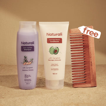Naturali Anti-Hairfall Shampoo + Damage Repair Conditioner + Wooden Neem Comb