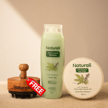 Naturali Hemp Nourishment Combo - Anti-Dandruff Shampoo + Anti-Dandruff Hair Mask + Scalp Massager