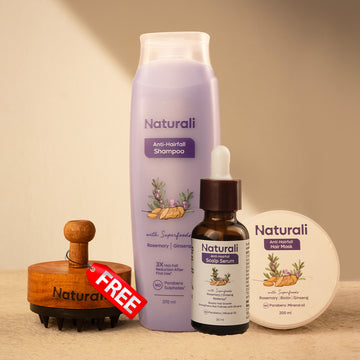 Naturali Anti-Hairfall Day to Night Combo - Anti-Hairfall Shampoo + Anti-Hairfall Hair Mask + Anti-Hairfall Scalp Serum + Scalp Massager