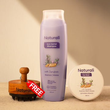 Naturali Rosemary Nourishment Combo - Anti-Hairfall Shampoo + Anti-Hairfall Hair Mask + Scalp Massager