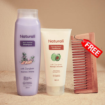 Naturali Anti-Hairfall Shampoo + Damage Repair Conditioner + Wooden Neem Comb