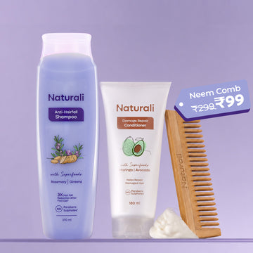 Naturali Anti-Hairfall Shampoo + Damage Repair Conditioner + Neem Comb