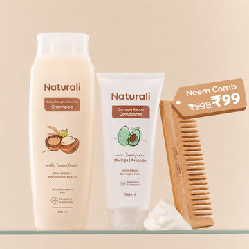 Naturali Daily Strength & Nourish Shampoo + Damage Repair Conditioner + Neem Comb