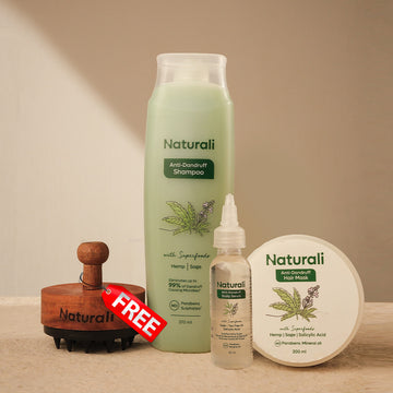 Naturali Anti-Dandruff Total Care Routine - Shampoo + Hair Mask + Scalp Serum + Scalp Massager (Hemp Range)