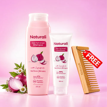 Naturali Hairfall Arrest Shampoo + Hairfall Arrest Conditioner + Organic Wooden Neem Comb