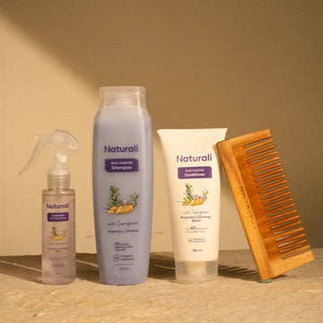 Naturali Anti-Hairfall Shampoo  + Conditioner + Rosemary Hair spray + comb