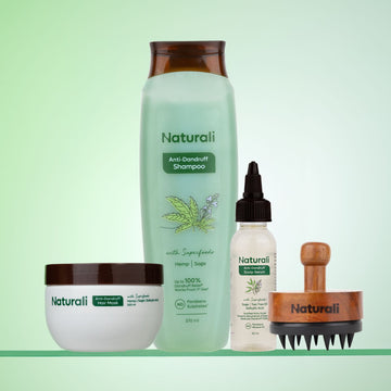 Naturali Anti-Dandruff Total Care Routine - Shampoo + Hair Mask + Scalp Serum + Scalp Massager (Hemp Range)