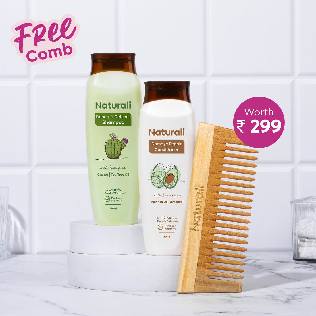 Dandruff Defence Shampoo + HairFall Arrest Conditioner + Organic Wooden Neem Comb