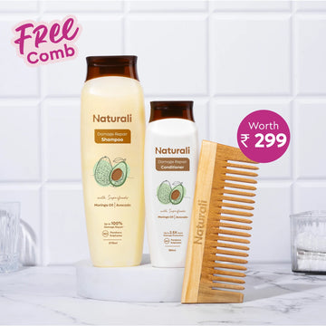 Naturali Damage Repair Shampoo + Damage Repair Conditioner + Organic Wooden Neem Comb