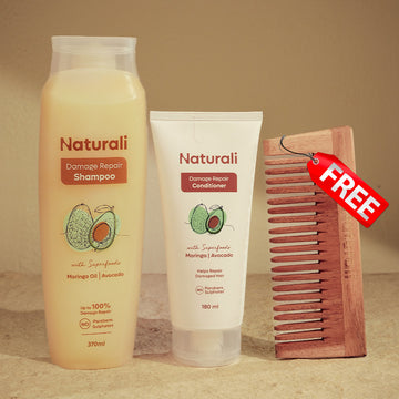 Naturali Damage Repair Shampoo + Damage Repair Conditioner + Organic Wooden Neem Comb