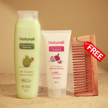 Naturali Dandruff Defence Shampoo + HairFall Arrest Conditioner + Organic Wooden Neem Comb