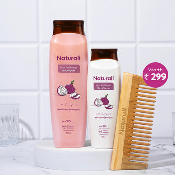 Naturali Hairfall Arrest Shampoo + Hairfall Arrest Conditioner + Organic Wooden Neem Comb