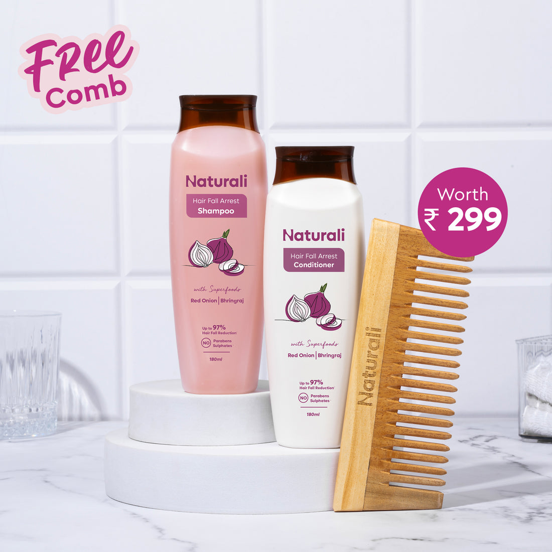 Hairfall Arrest Shampoo + Hairfall Arrest Conditioner + Organic Wooden Neem Comb