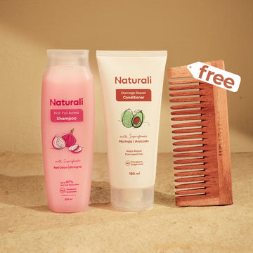 Naturali Hairfall Arrest Shampoo + Damage Repair Conditioner + Organic Wooden Neem Comb