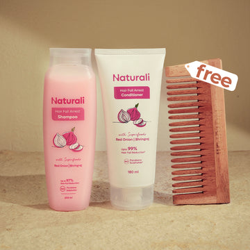 Naturali Hairfall Arrest Shampoo + Hairfall Arrest Conditioner + Organic Wooden Neem Comb