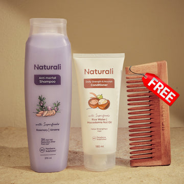 Naturali Anti-Hairfall Shampoo + Strength & Nourish Conditioner + Comb
