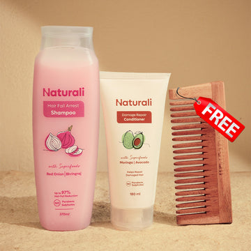Naturali Hairfall Arrest Shampoo + Damage Repair Conditioner + Organic Wooden Neem Comb