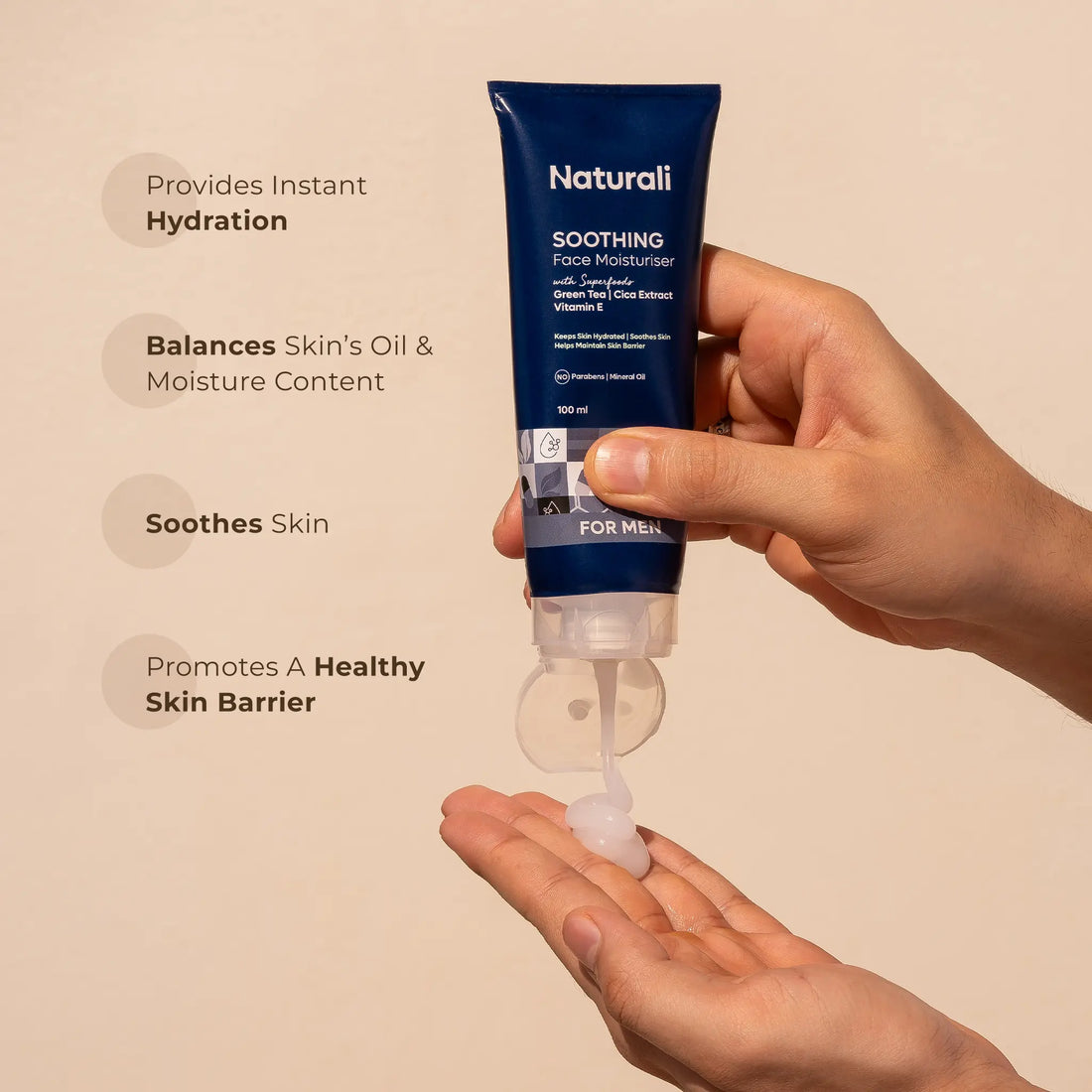 Naturali Soothing Face Moisturiser For Men With Green Tea, Cica & Vitamin E