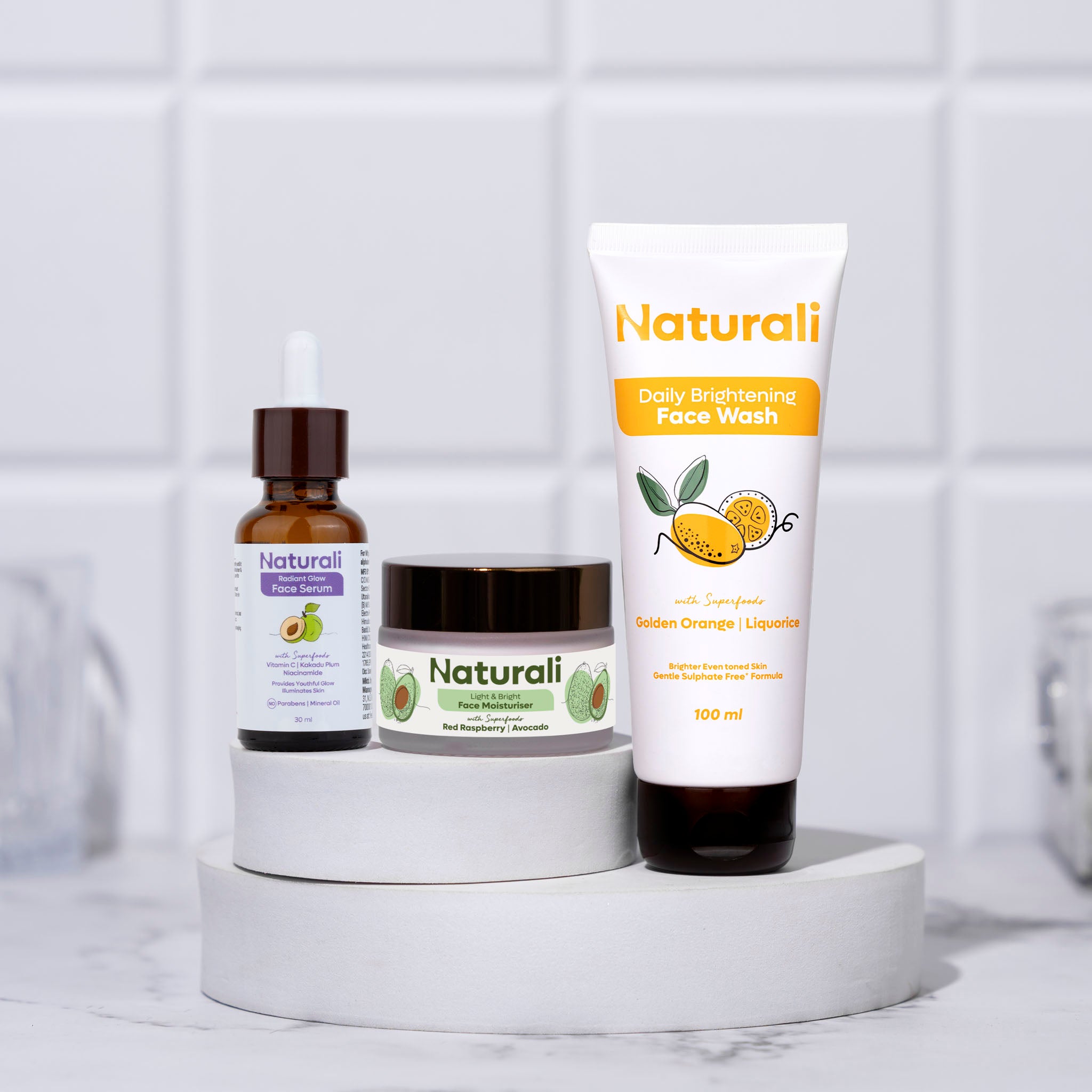 Naturali Glow Booster Combo - Daily Brightening Face Wash + Radiant Glow Serum + Light & Bright Moisturiser