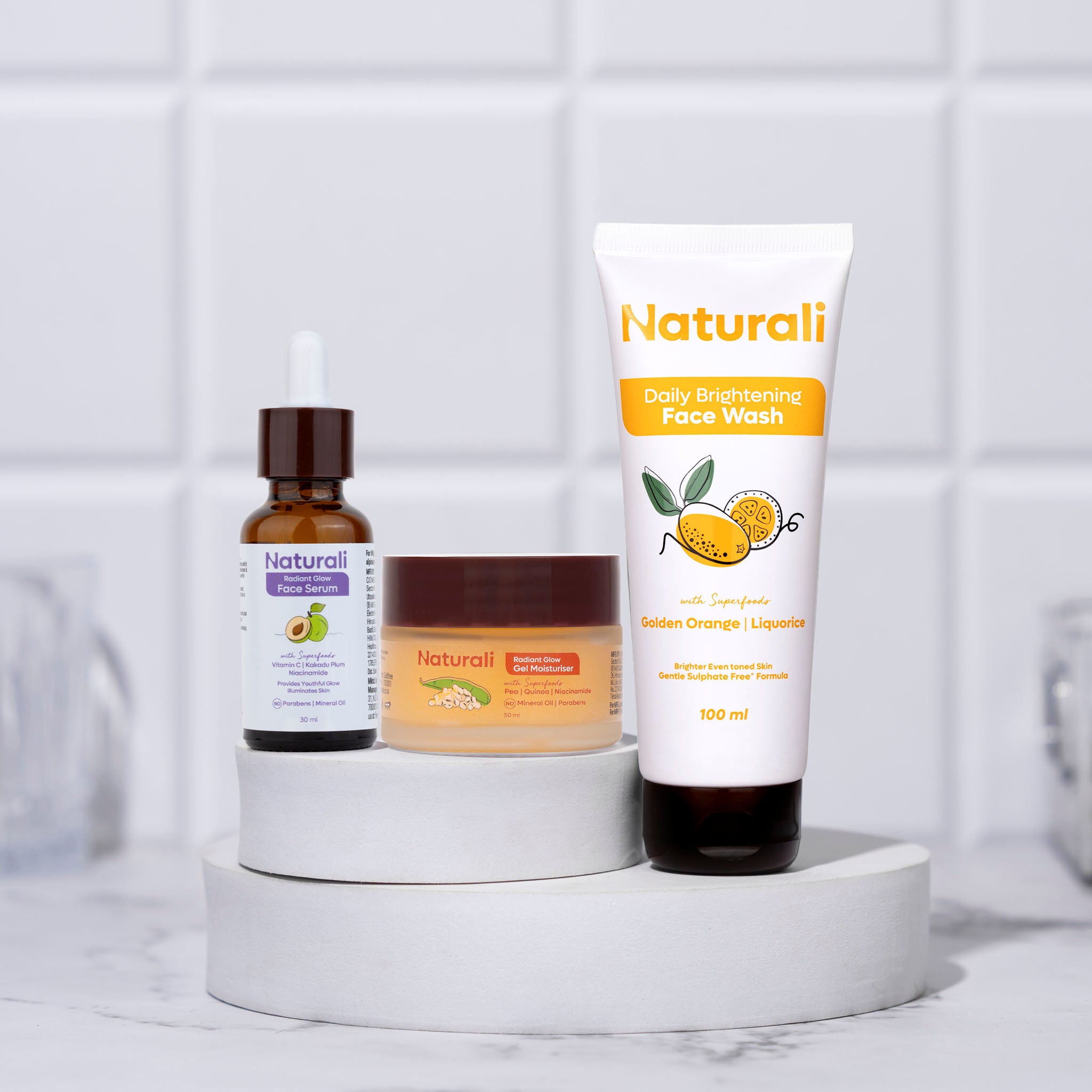 Naturali Glowing Skin Essentials - Daily Brightening Face Wash + Radiant Glow Serum + Radiant Glow Gel Moisturiser