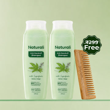 Naturali Anti-Dandruff Shampoo (pack of 2) + Wooden Comb
