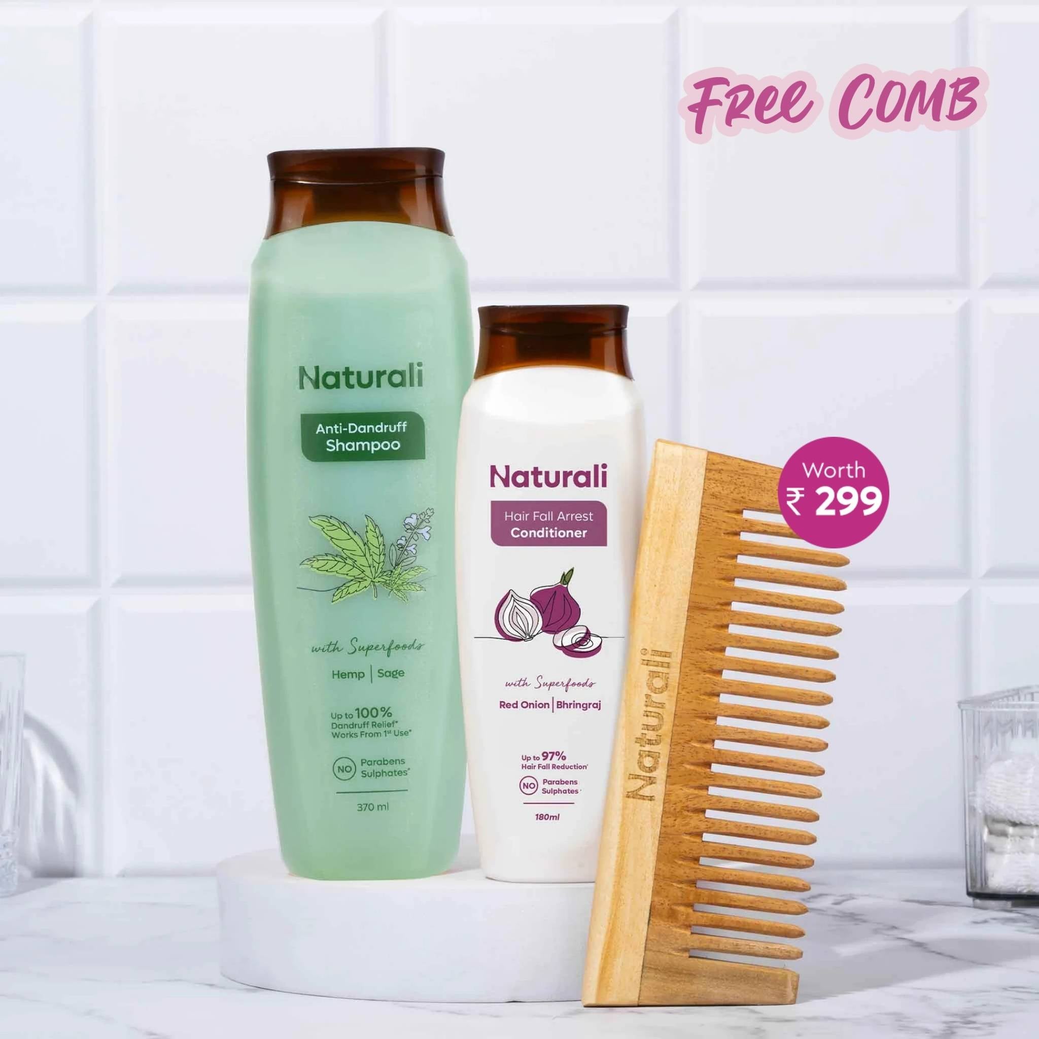 Naturali Anti-Dandruff Shampoo + Hairfall Arrest Conditioner + Wooden Neem Comb