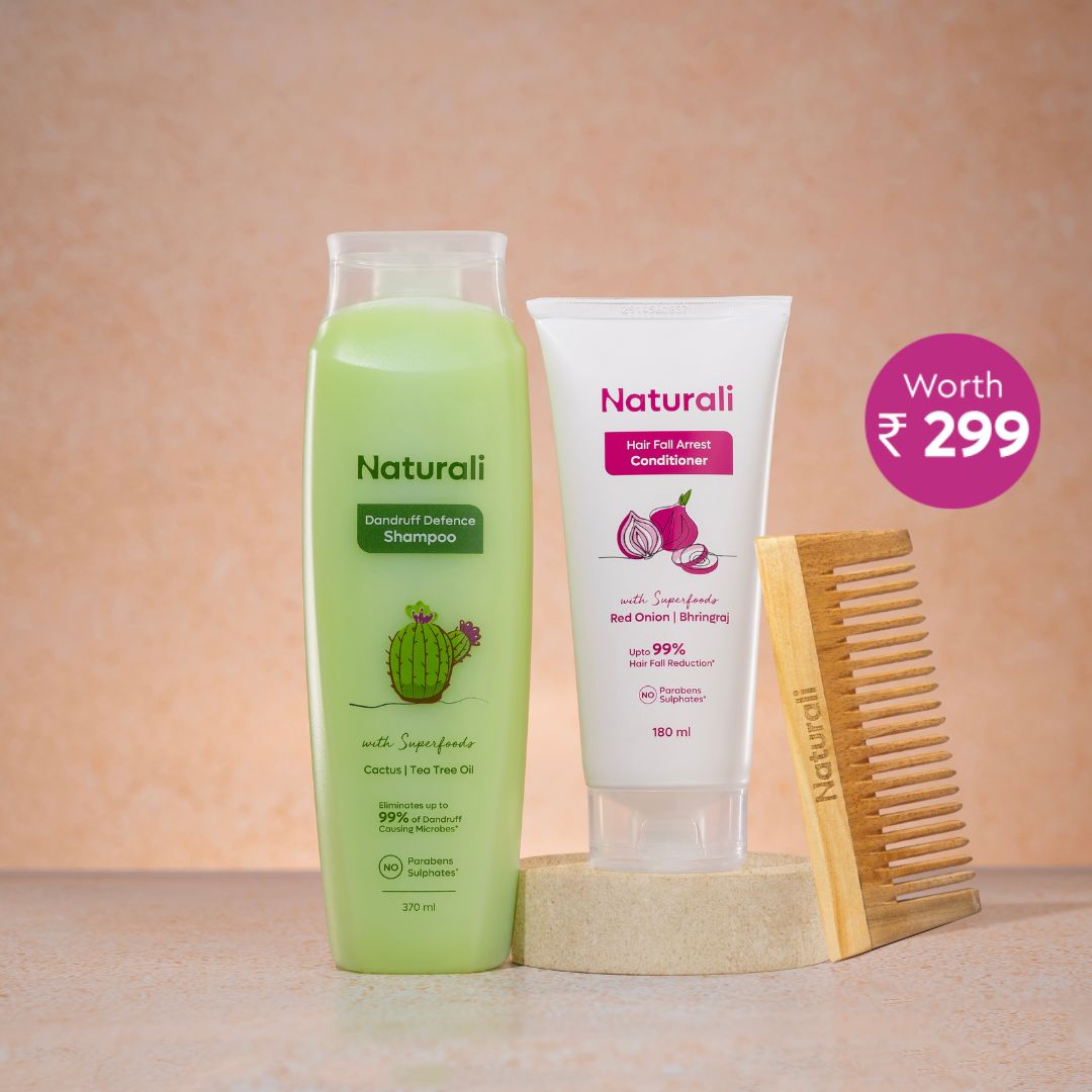 Naturali Dandruff Defence Shampoo + HairFall Arrest Conditioner + Organic Wooden Neem Comb