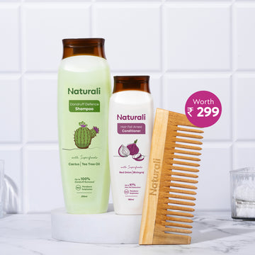 Naturali Dandruff Defence Shampoo + HairFall Arrest Conditioner + Organic Wooden Neem Comb